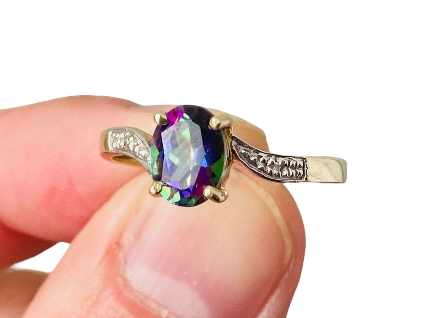9ct Gold Mystic Topaz & Diamond Ring