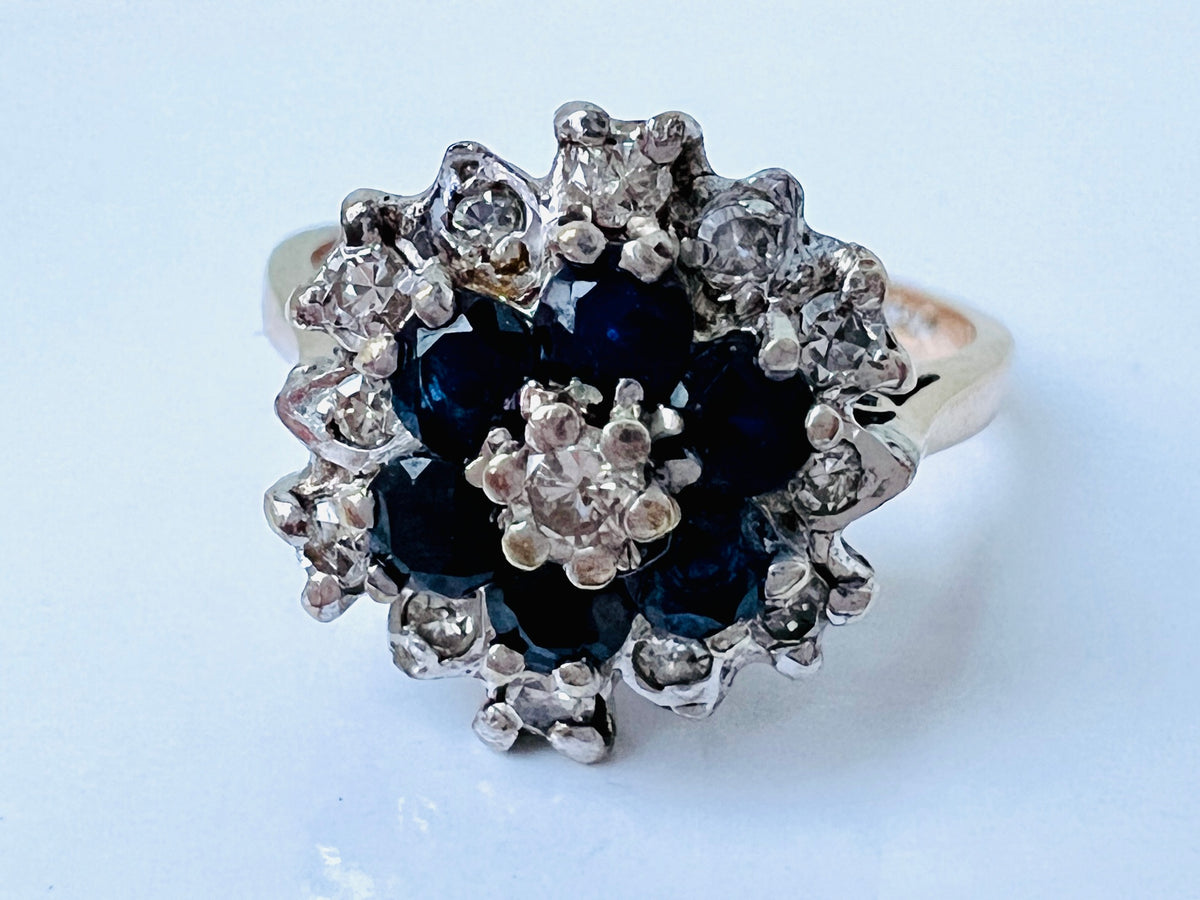 Vintage 9ct Gold Sapphire & Diamond Ring