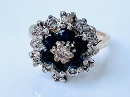 Vintage 9ct Gold Sapphire & Diamond Ring