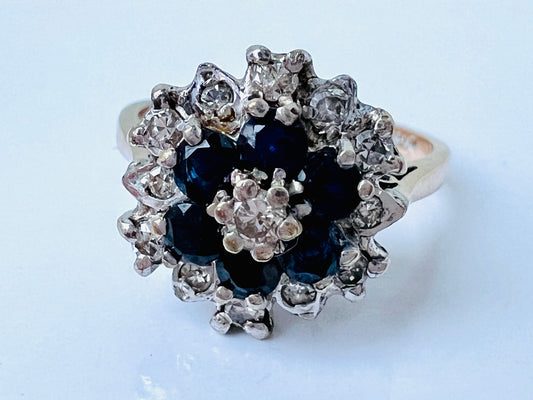 Vintage 9ct Gold Sapphire & Diamond Ring