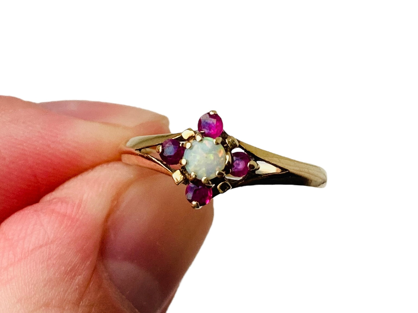 Vintage 9ct Gold Opal & Ruby Ring