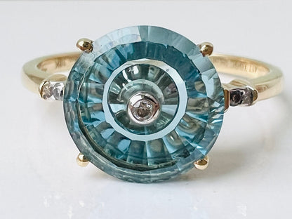 9ct Gold Lehrer Topaz & Diamond Ring
