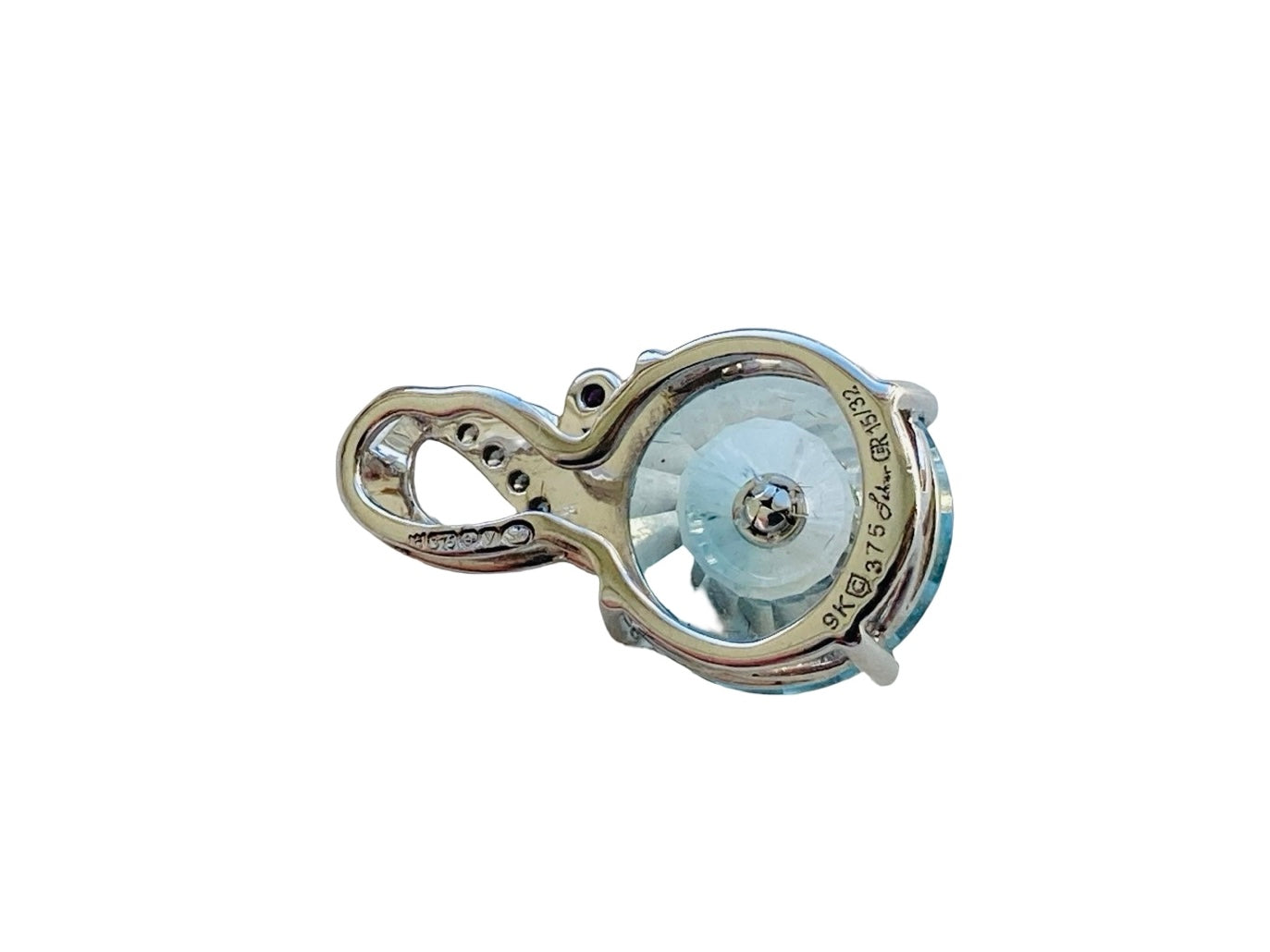 9ct Gold Aquamarine, Red & White Diamond Lehrer Pendant