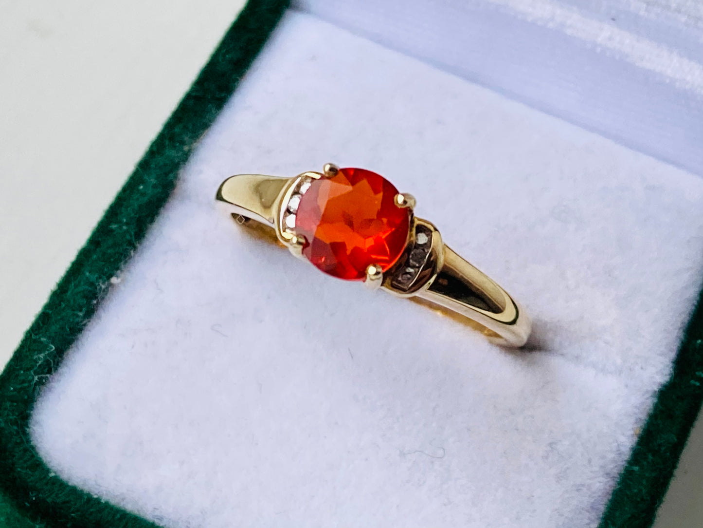 9ct Gold Fire Opal & Diamond Ring