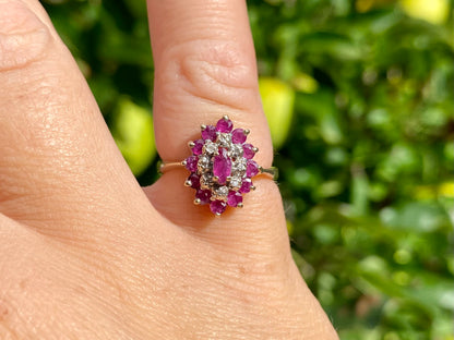 Vintage 9ct Gold Ruby & Diamond Ring