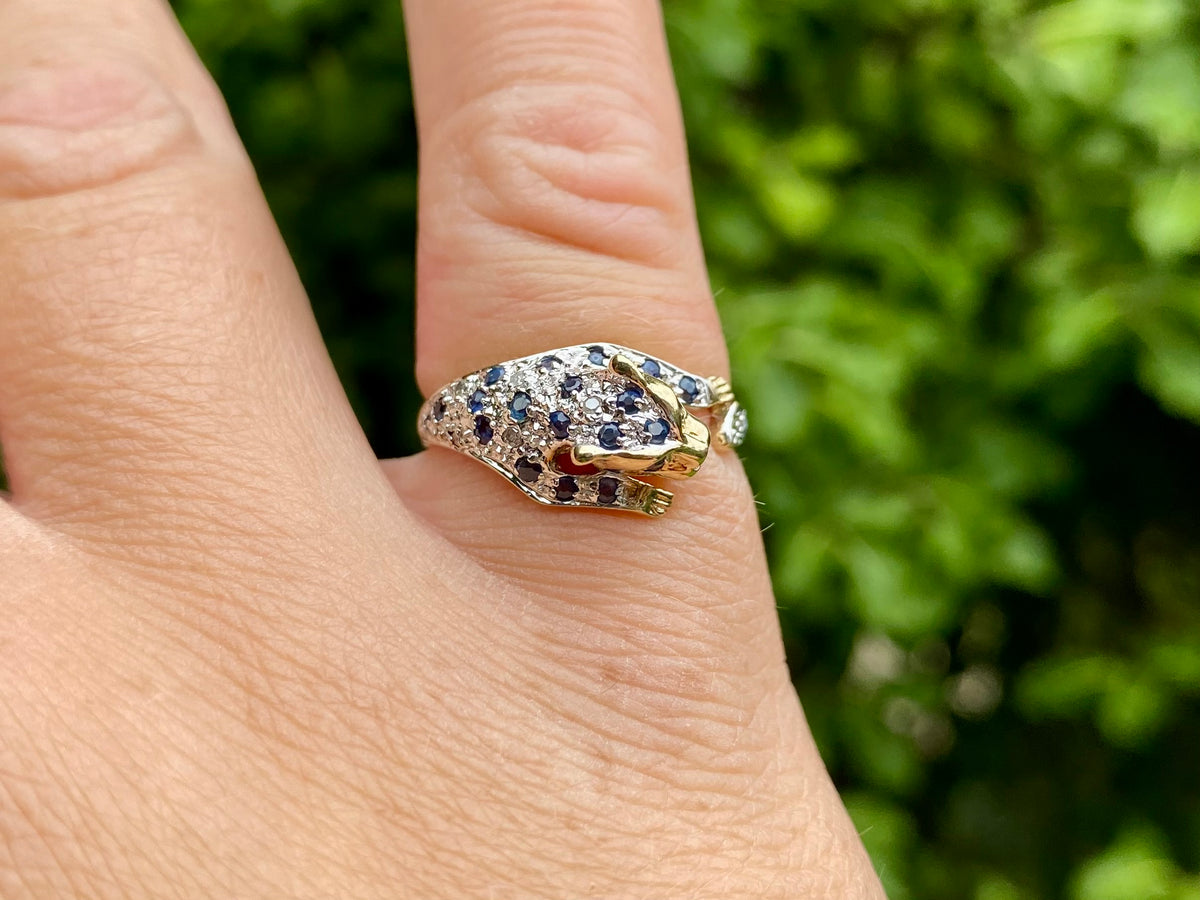 9ct Gold Sapphire & Diamond Panther Ring