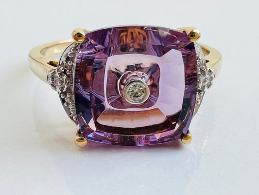 9ct Gold Amethyst & Diamond Ring by Lehrer