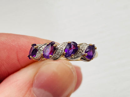 9ct Gold Amethyst & Diamond Ring