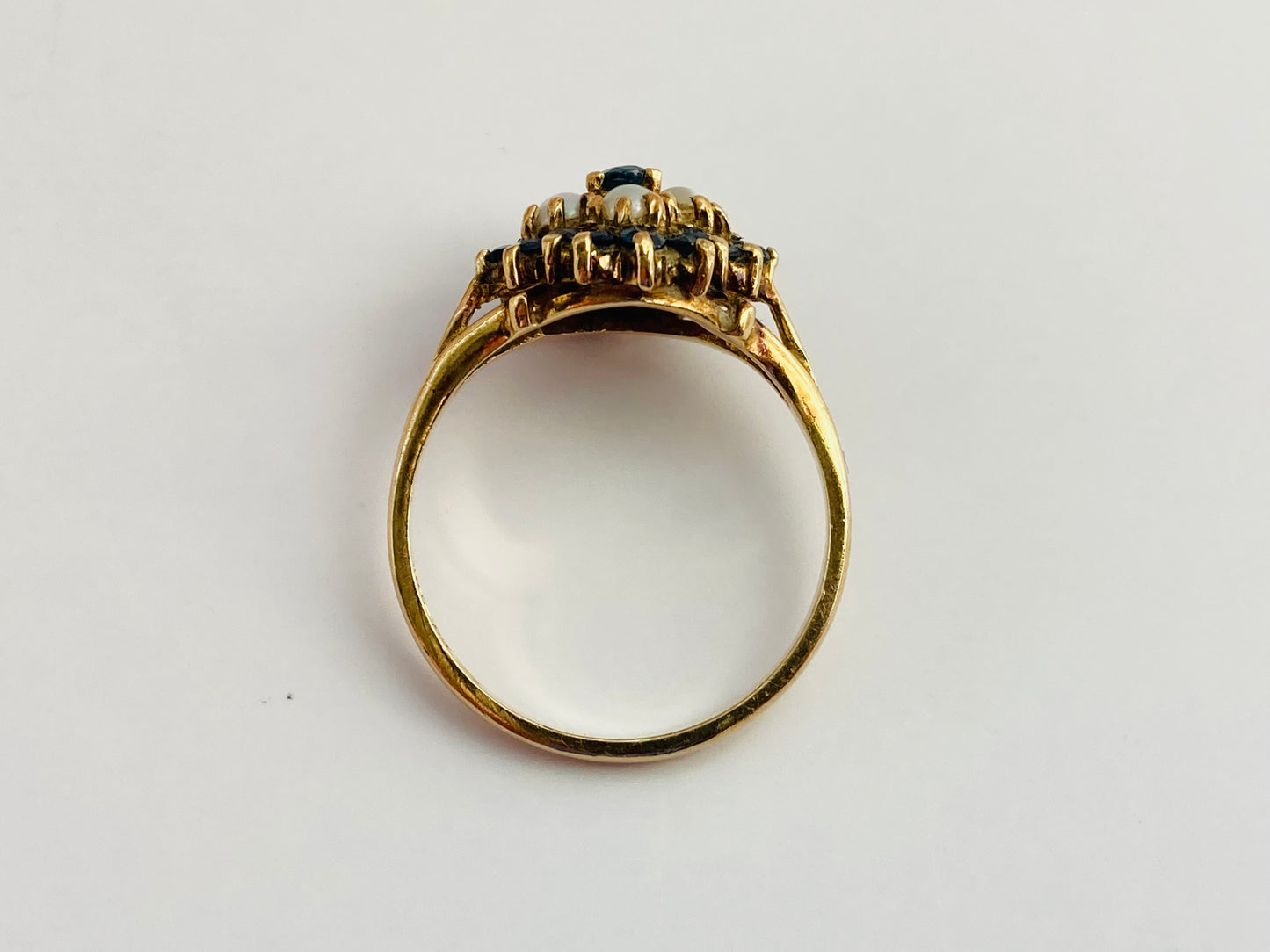 Vintage 9ct Gold Sapphire & Pearl Ring