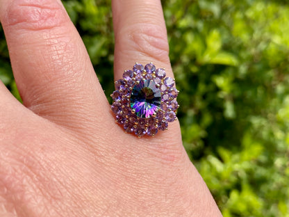 9ct Gold Mystic Topaz & Amethyst Ring