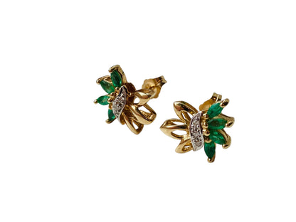 14ct Gold Emerald & Diamond Earrings