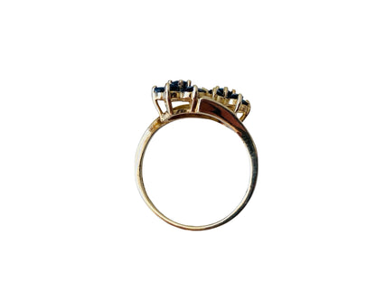 Vintage 9ct Gold Sapphire Double Daisy Ring