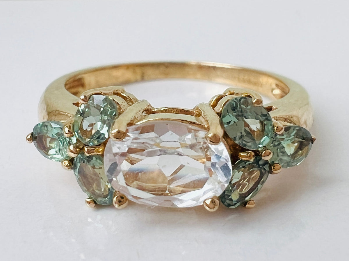 9ct Gold White & Green Sapphire Ring