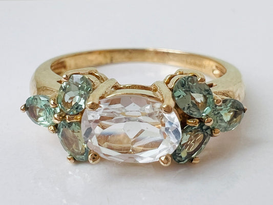 9ct Gold White & Green Sapphire Ring