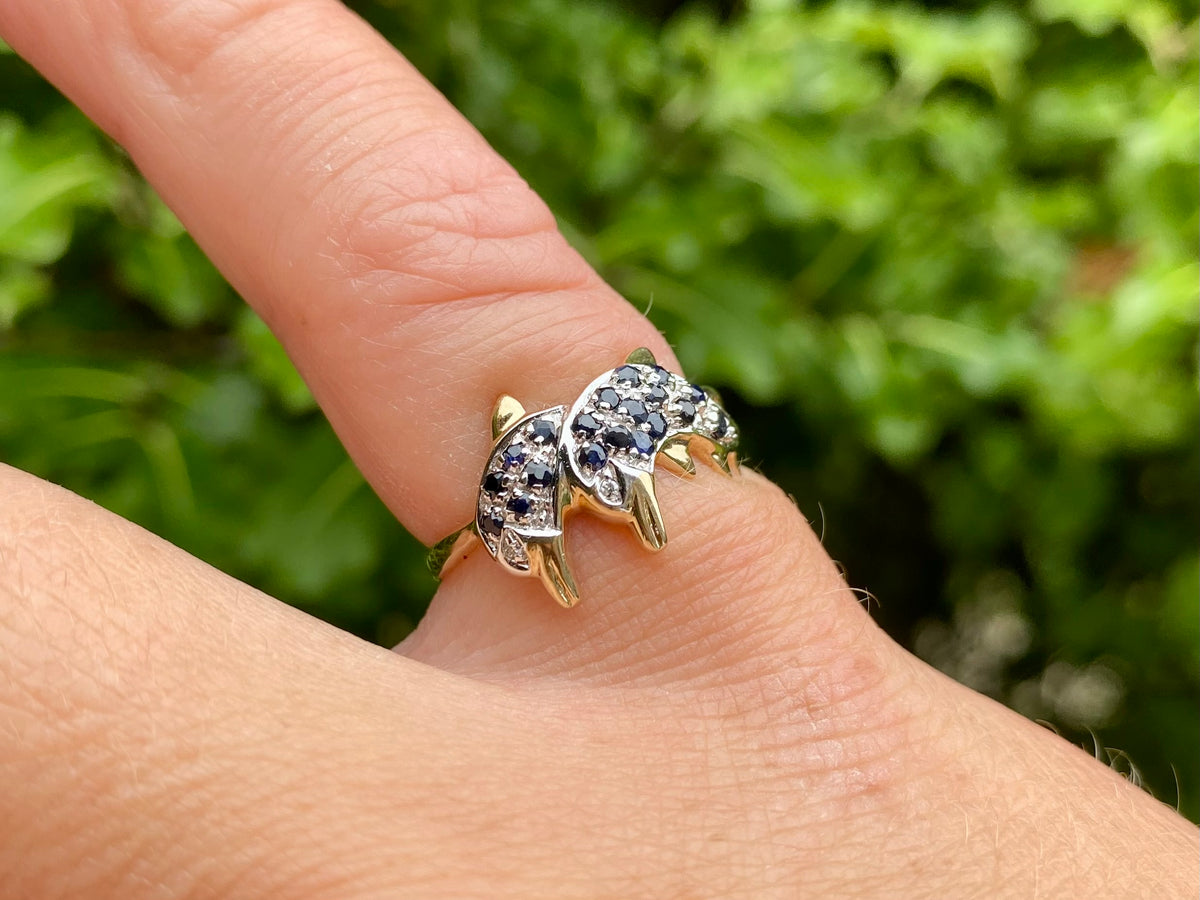 9ct Gold Sapphire & Diamond Dolphin Ring
