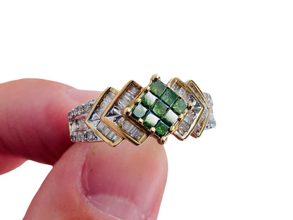 9ct Gold Green & White Diamond Ring