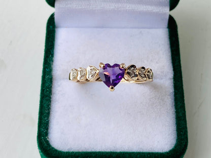 9ct Gold Amethyst & Diamond Heart Ring