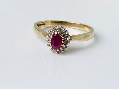 9ct Gold Ruby & Diamond Cluster Ring