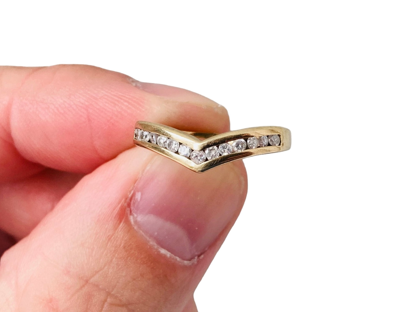 Vintage 9ct Gold Diamond Wishbone Ring