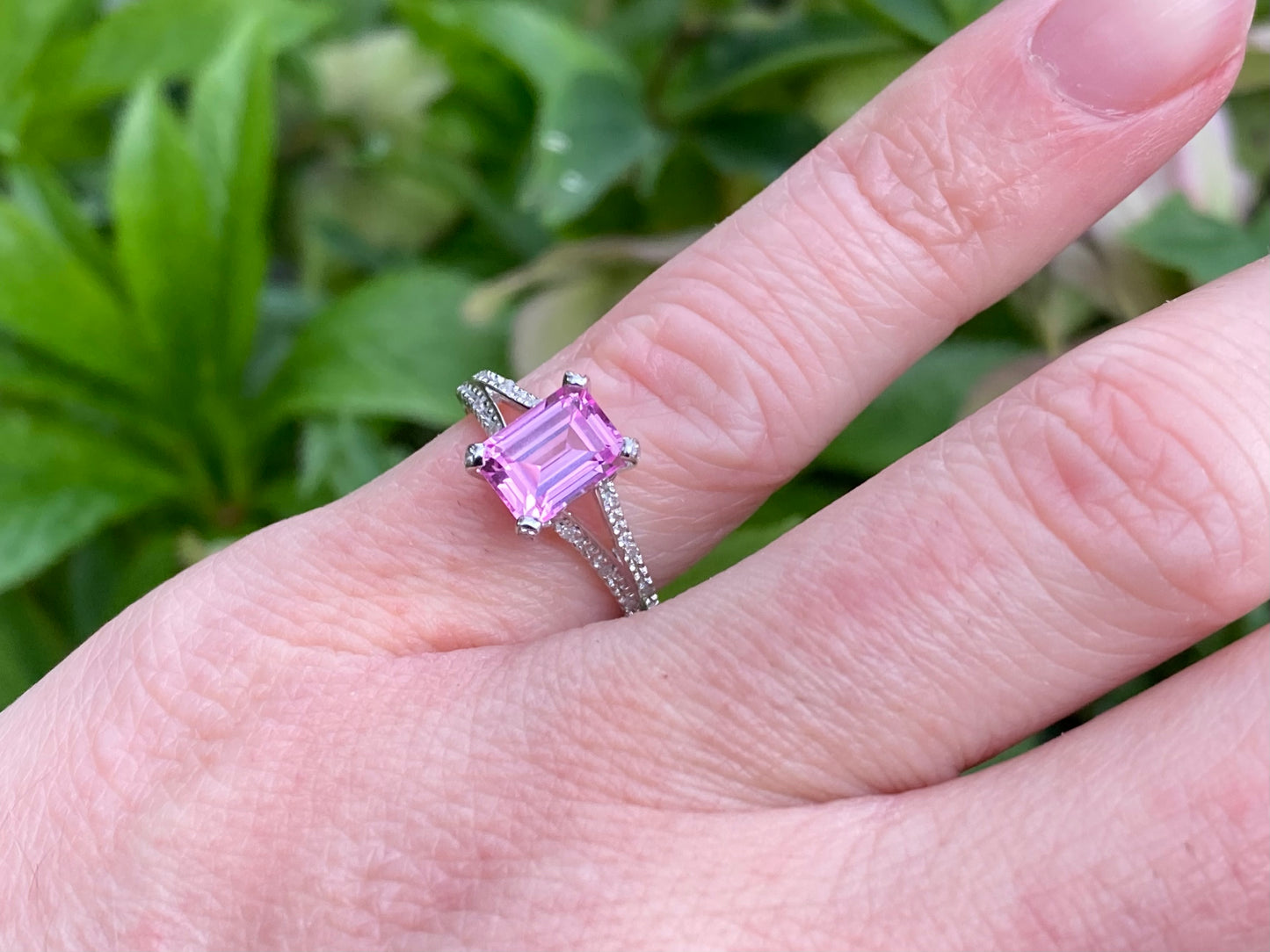 9ct Gold Pink Topaz & Diamond Ring