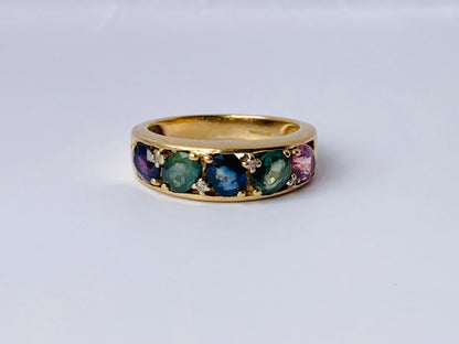 9ct Gold Multi Sapphire & Diamond Ring