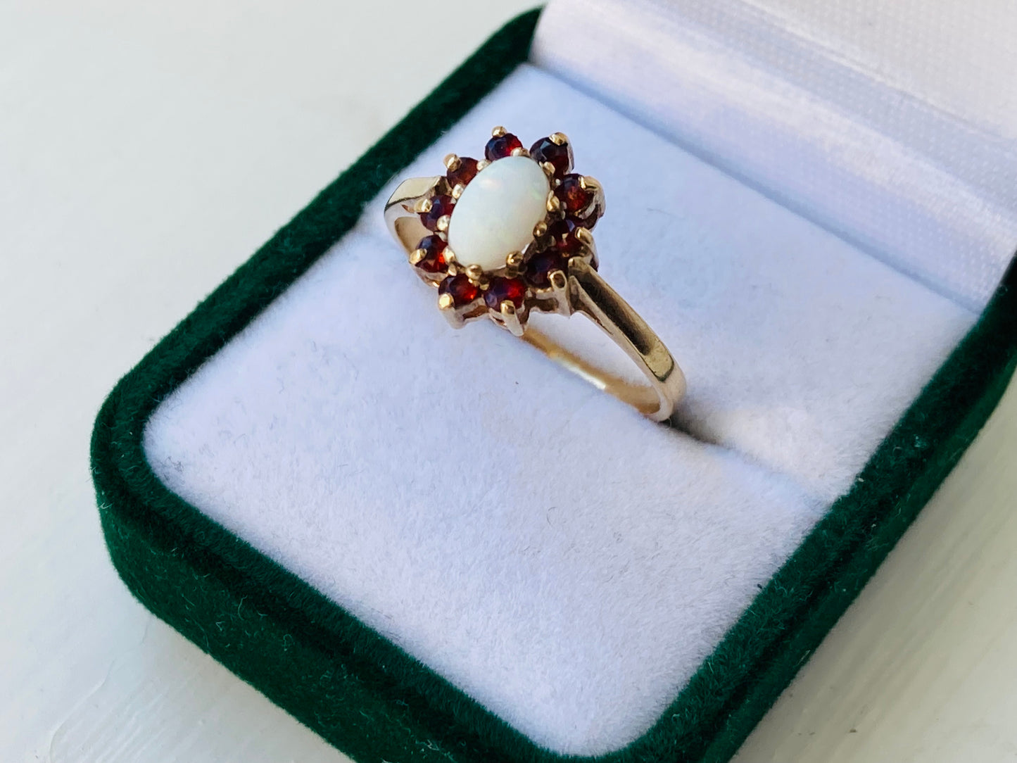 9ct Gold Opal & Garnet Ring