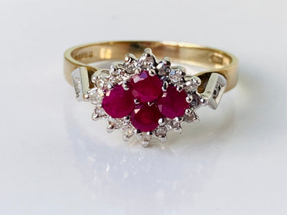 Vintage 9ct Gold Ruby & Diamond Ring