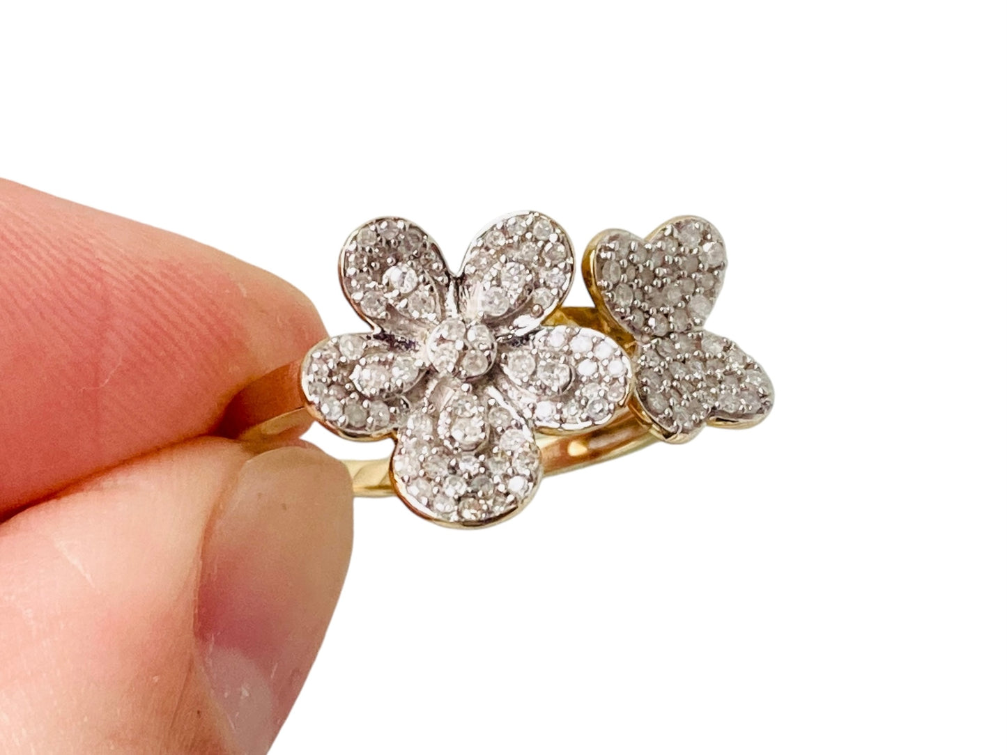 9ct Gold Diamond Flower & Butterfly Ring