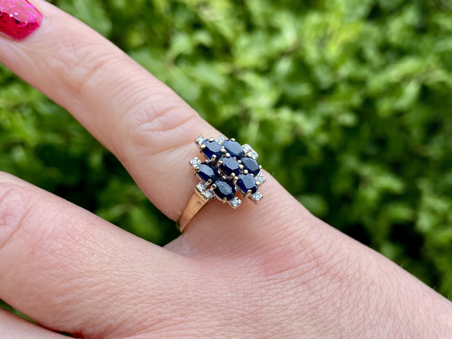 Vintage 9ct Gold Sapphire & Diamond Ring