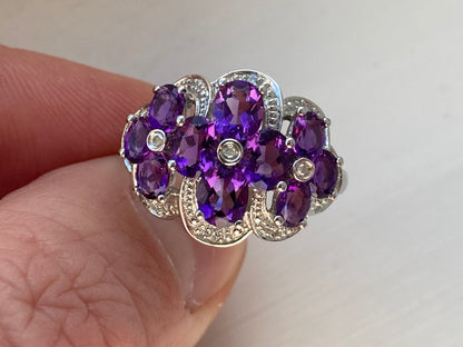 9ct Gold Amethyst & Diamond Ring