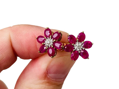 9ct Gold Ruby & Diamond Earrings