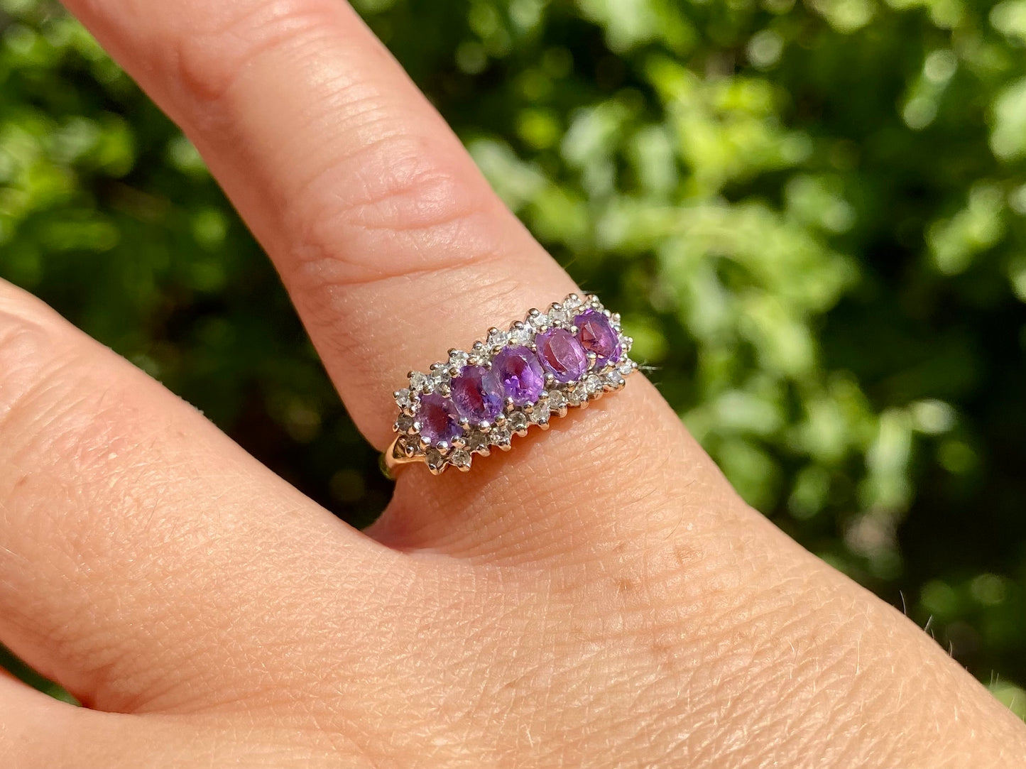 Vintage 9ct Gold Amethyst & Diamond Ring
