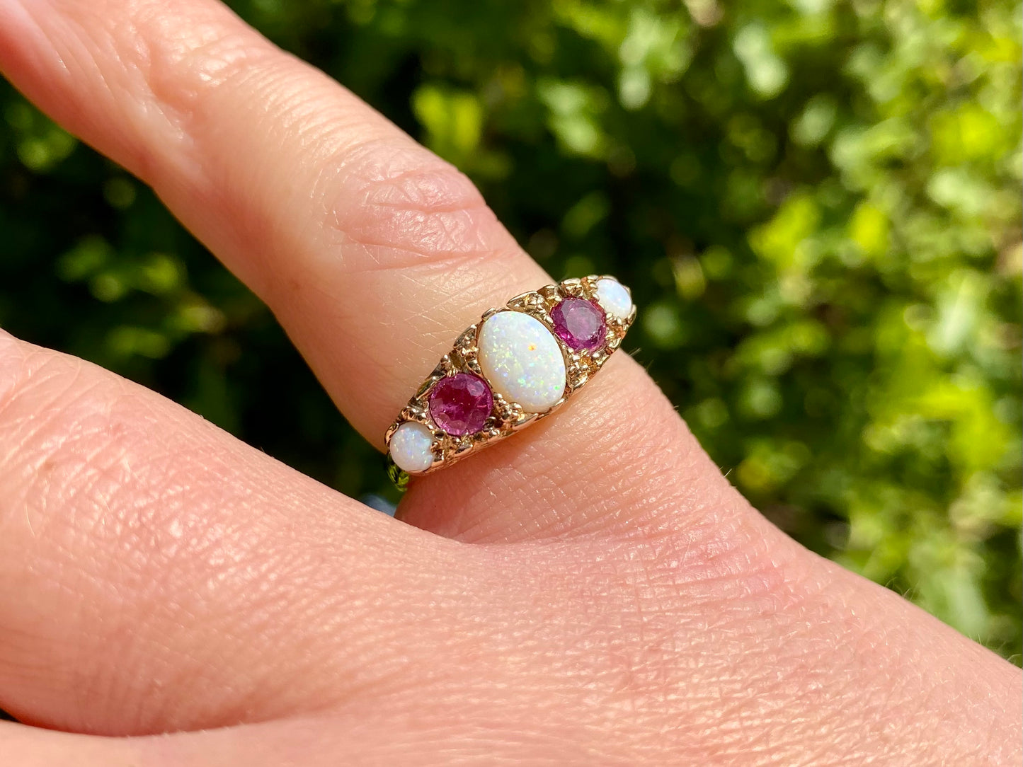 Vintage 9ct Gold Opal & Ruby Ring