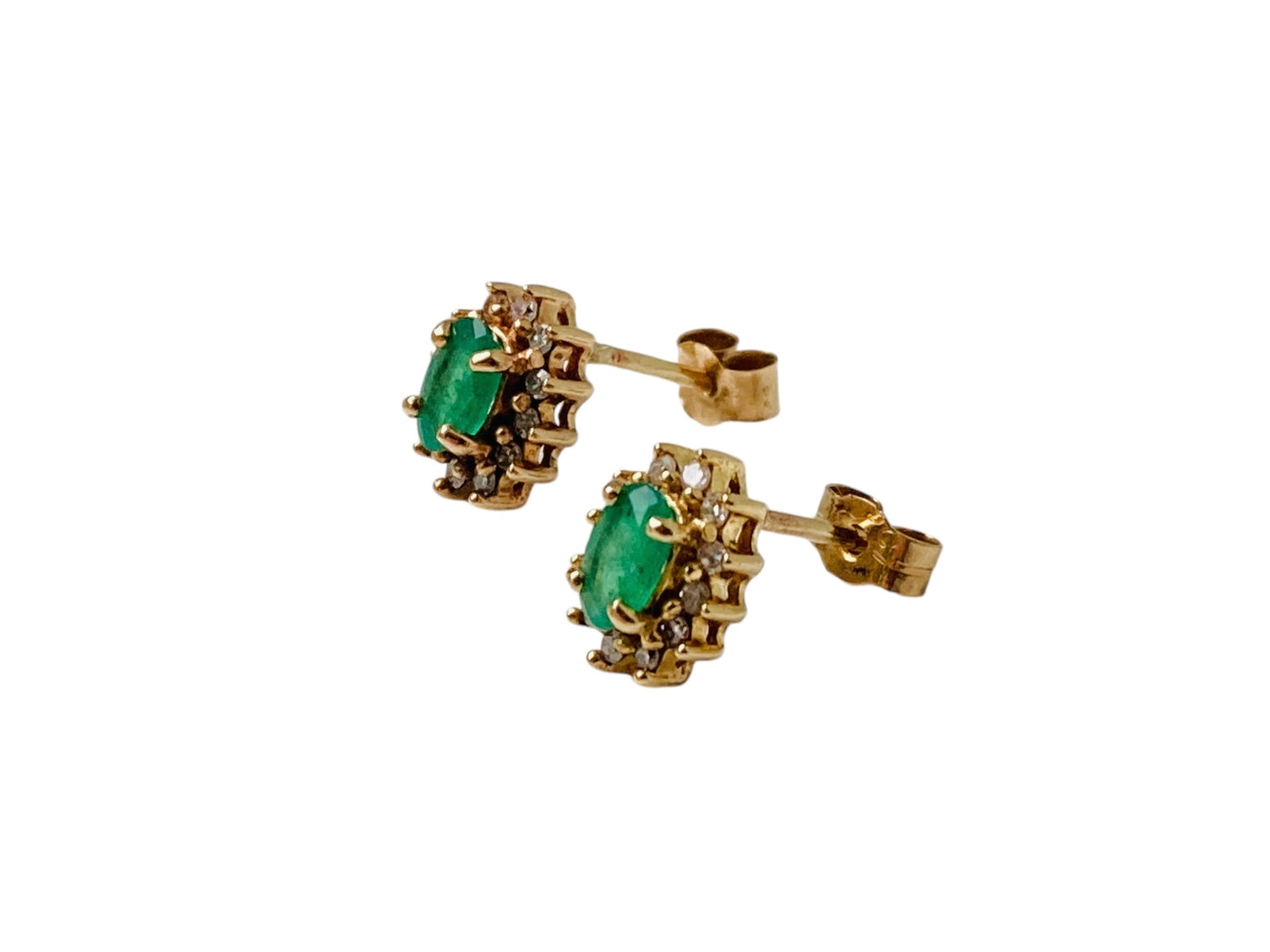 9ct Gold Emerald & Diamond Earrings