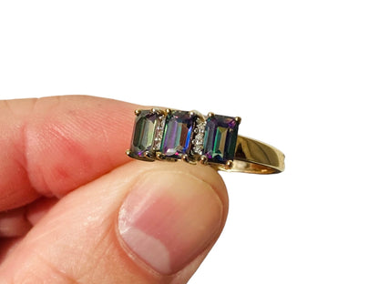 9ct Gold Mystic Topaz & Diamond Ring