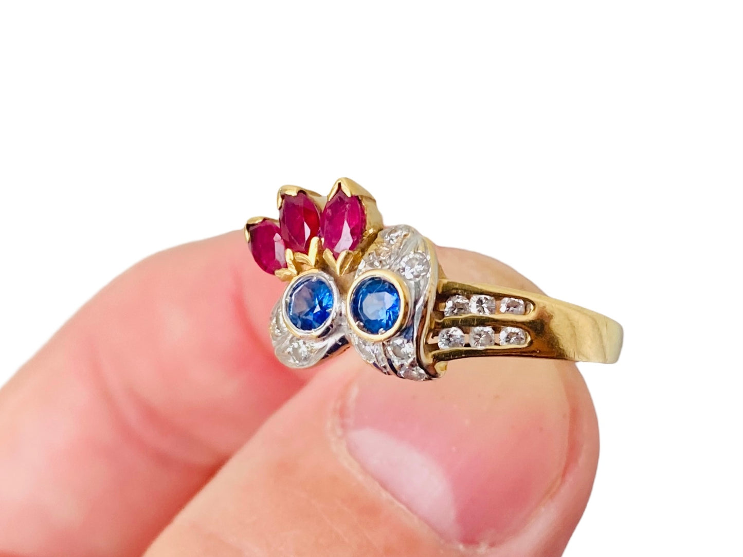 Vintage 18ct Gold Ruby, Sapphire & Diamond Ring