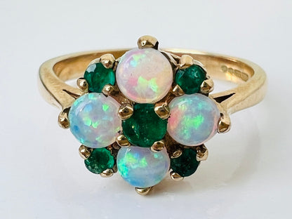 9ct Gold Emerald & Opal Ring