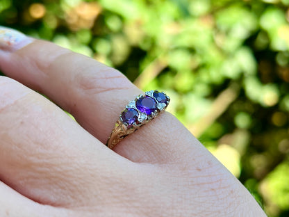 Vintage 9ct Gold Amethyst & Diamond Ring