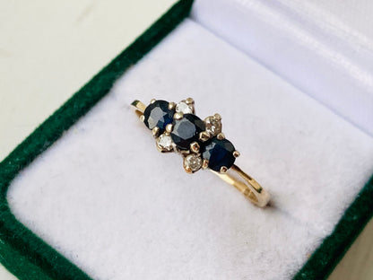 Vintage 9ct Gold Sapphire & Diamond Ring