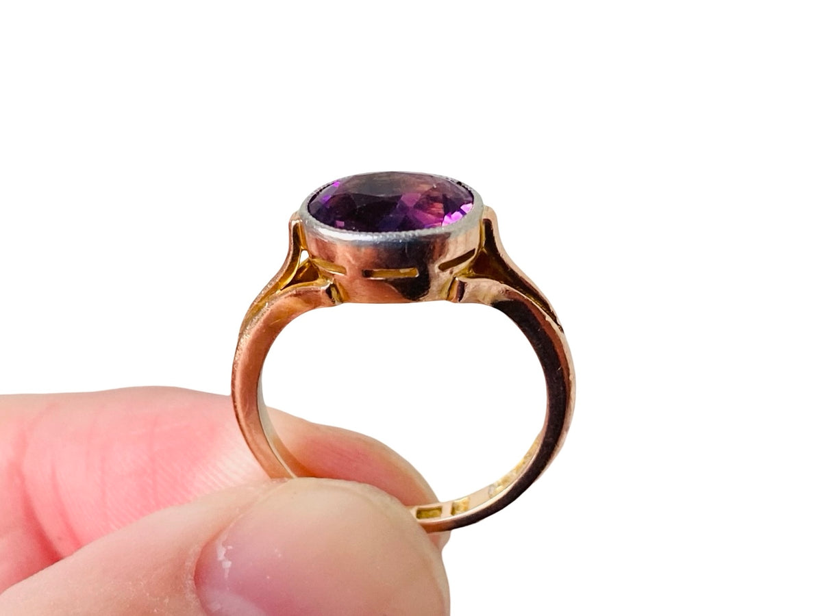 Antique 9ct Gold & Platinum Amethyst Ring