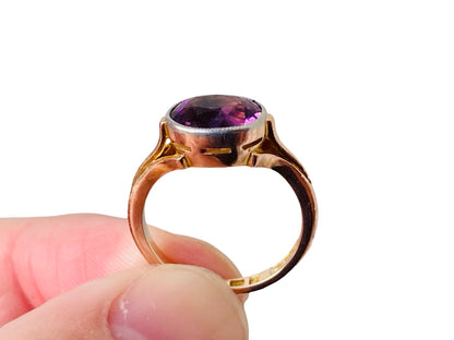 Antique 9ct Gold & Platinum Amethyst Ring