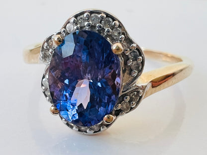 9ct Gold Tanzanite & Diamond Ring