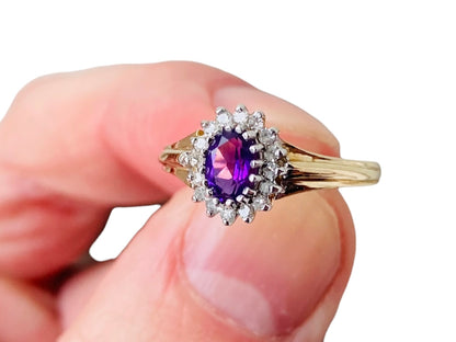 9ct Gold Amethyst & Diamond Ring