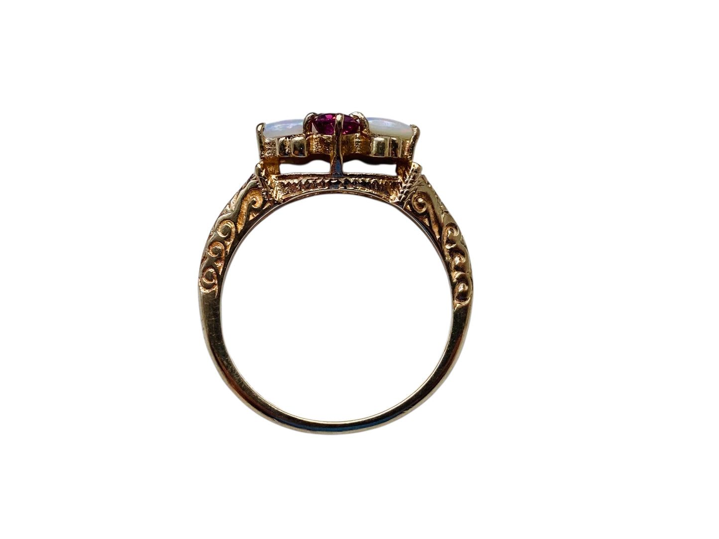 Vintage 9ct Gold Opal & Ruby Ring