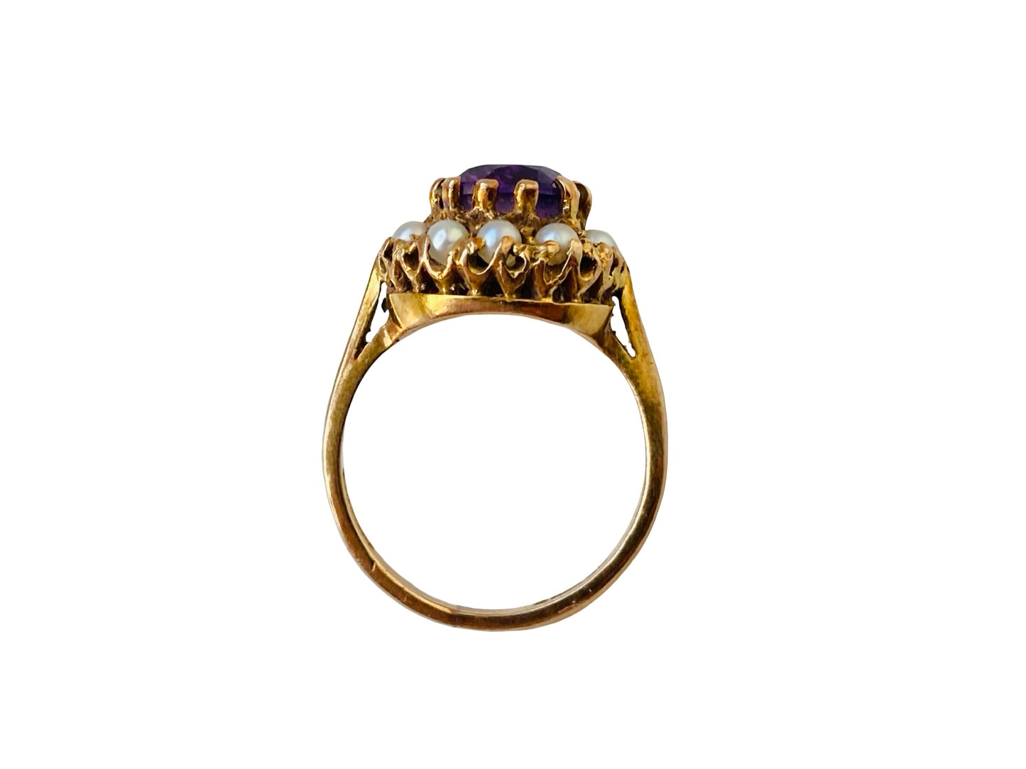 Vintage 9ct Gold Amethyst & Pearl Ring