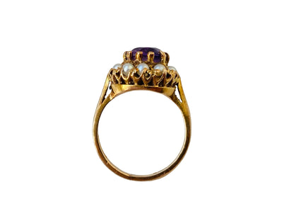 Vintage 9ct Gold Amethyst & Pearl Ring