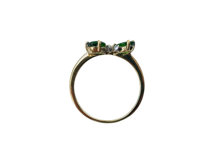 9ct Gold Diopside & Diamond Butterfly Ring