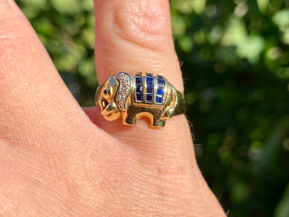 Vintage 18ct Gold Sapphire & Diamond Elephant Ring