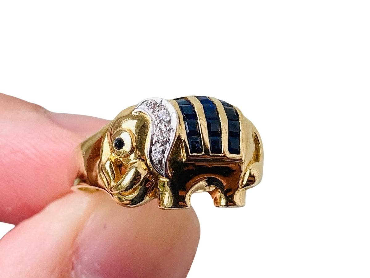 Vintage 18ct Gold Sapphire & Diamond Elephant Ring