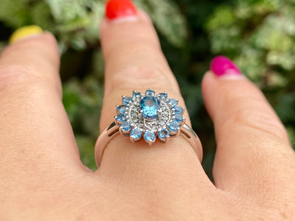 9ct Gold Blue Zircon & Diamond Ring